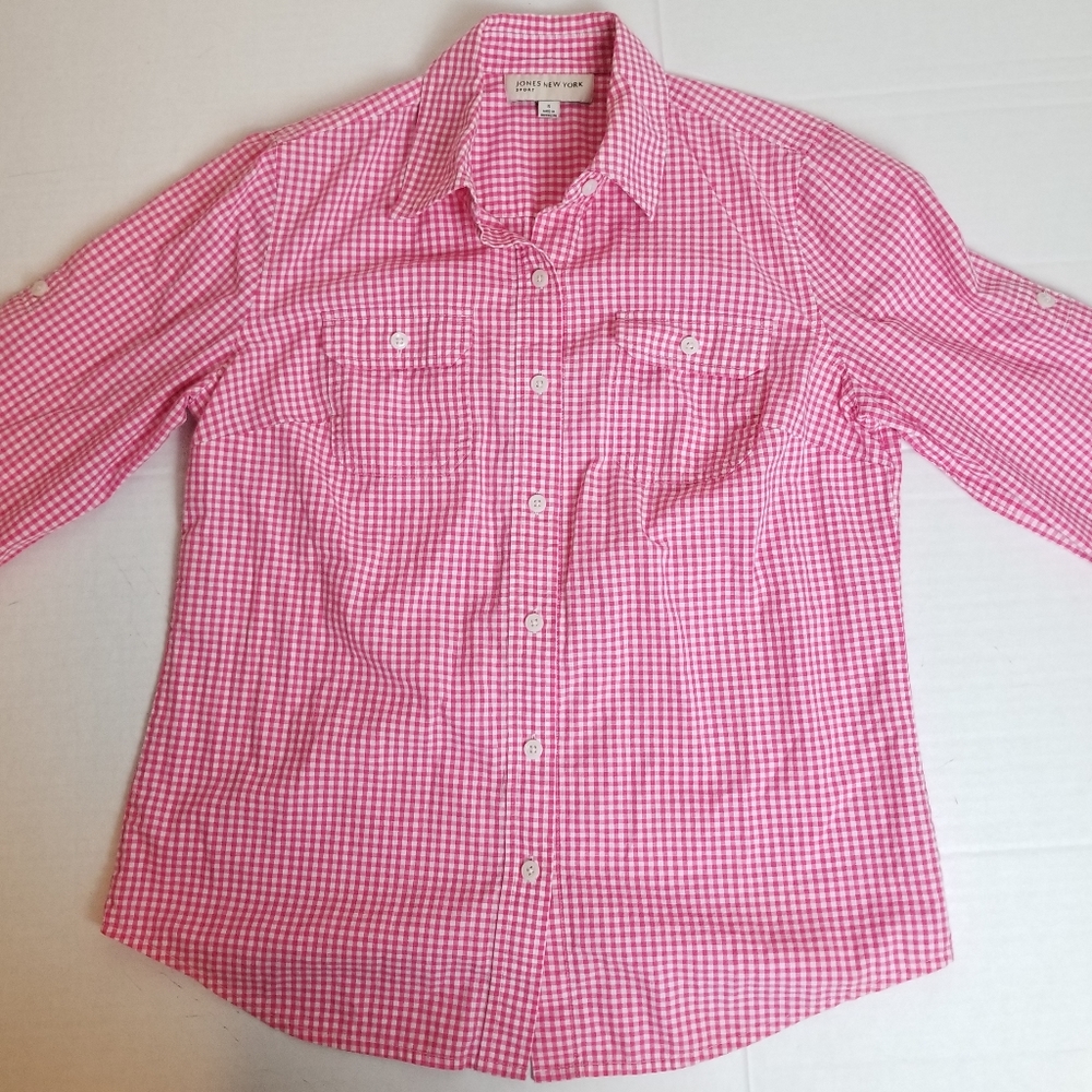 Pink Gingham Button Down Collared Shirt - image 7